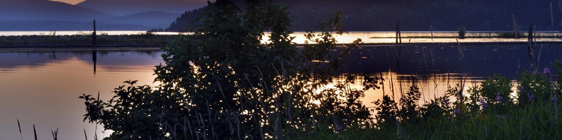 The sun is just setting on the driftyard at the edge of Lake Pend Oreille. They try to catch floating logs before they enter the lake so this is off the Clark Fork River delta. Photo by Shylah Perkins