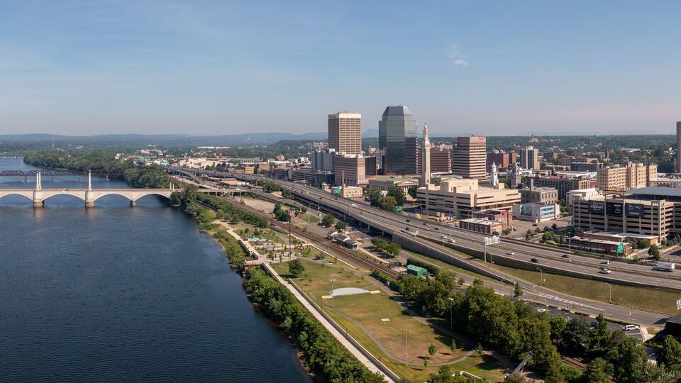 Springfield Massachusetts Cityscape with river