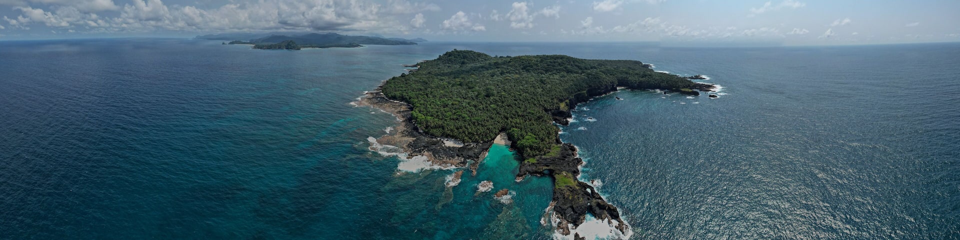 Panoramic view form Ilheu das rolas (islet of turtledoves) at Sao Tome e Principe