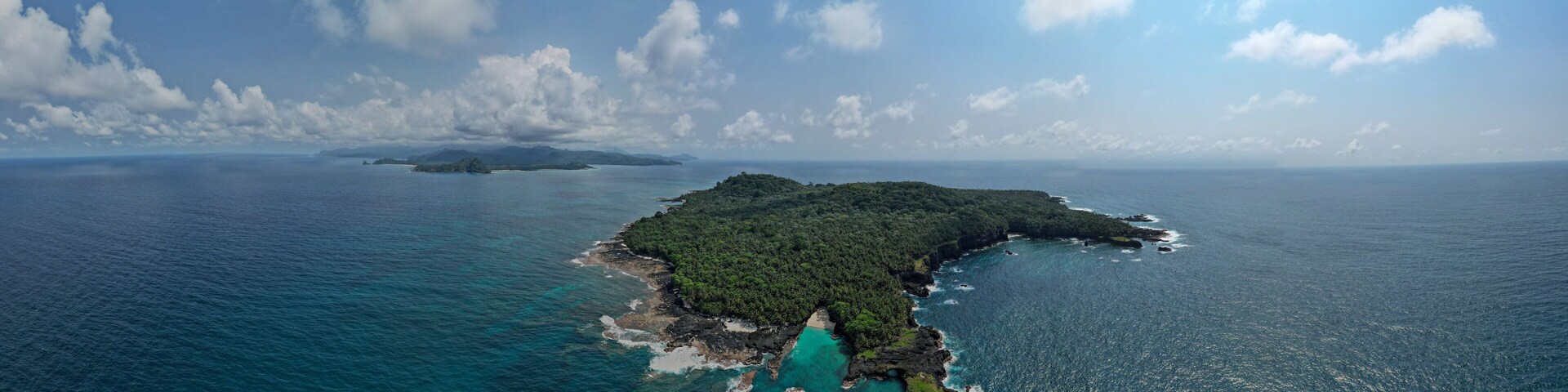 Panoramic view form Ilheu das rolas (islet of turtledoves) at Sao Tome e Principe
