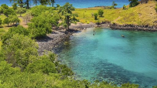 The turquoise waters of Lagoa Azul in northern Sao Tome, Sao Tome and Principe, Atlantic ocean