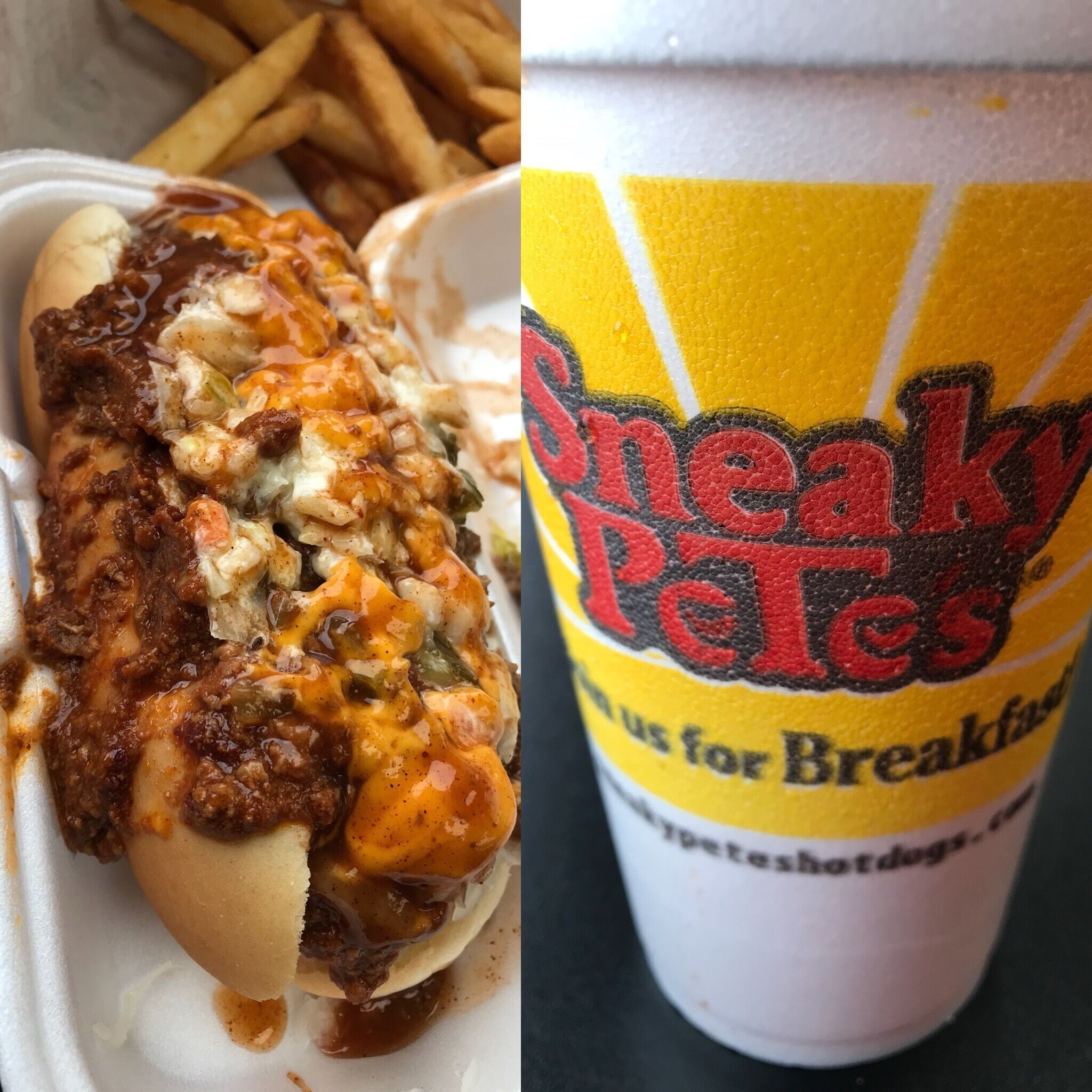Feeling Brave? Order the “Junkyard Dog” at Sneaky Pete’s ! Birmingham is known as “The Iron City” and you WILL need a cast iron stomach for this job. It tastes better than it looks ... Trust Me 😎 #hotdog #tums 