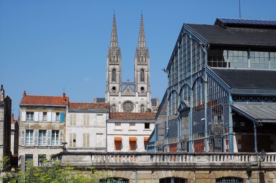 Niort (France): sacred and secular. The church and the market.; Shutterstock ID 3545047