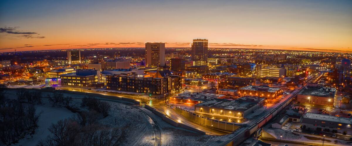 Aerial View of Fargo Skyline at Dusk