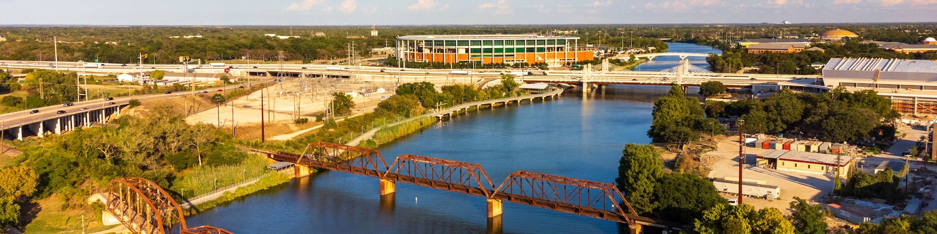 Brazos River in front of McLane Stadium, home of the Baylor University Bears football team.