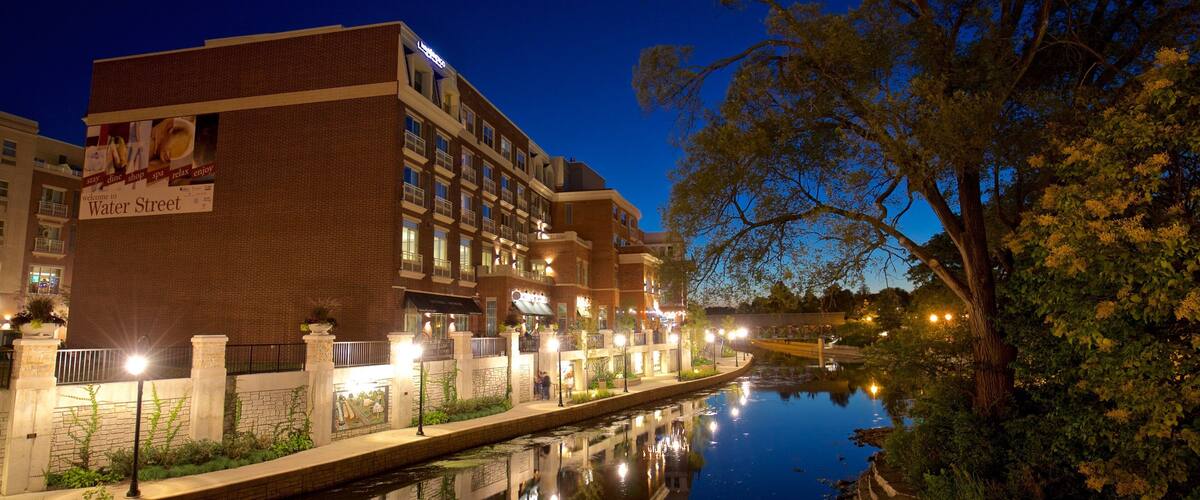 A waterfront building with a sign reading "Water Street."