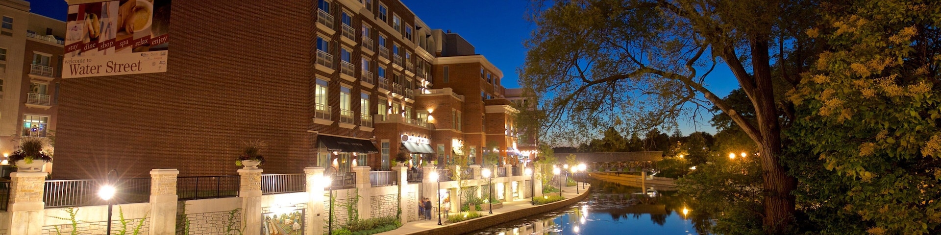 A waterfront building with a sign reading "Water Street."