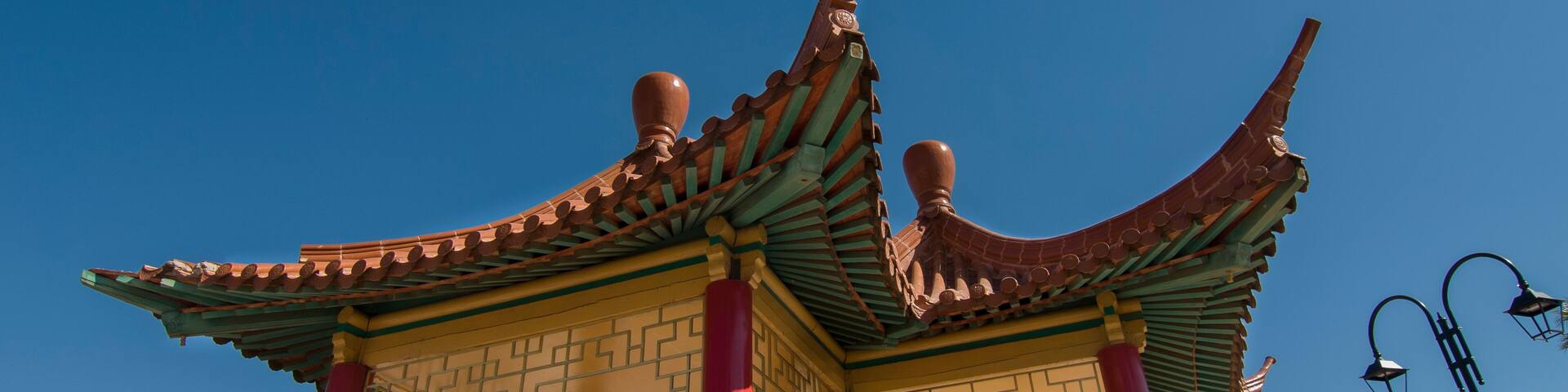 Mexicali Baja California Mexico Feb-20-2021: Chinese architecture donated by the Chinese community of Mexiclai, located in the historic center, on a sunny winter morning