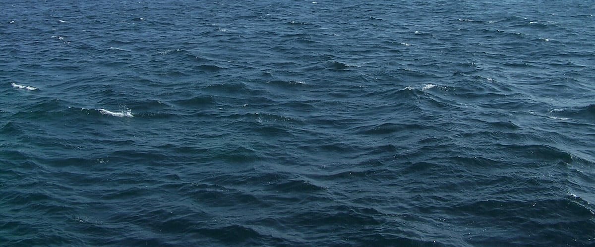 A vast ocean with waves, a sandy beach, and a distant shoreline.