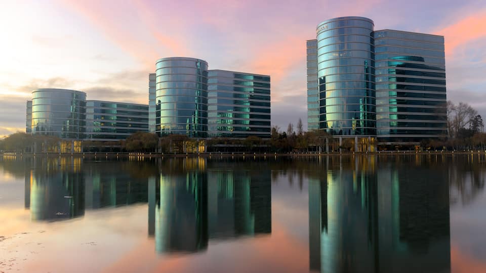 Colorful Sunset over Oracle Headquarters in Silicon Valley, California.