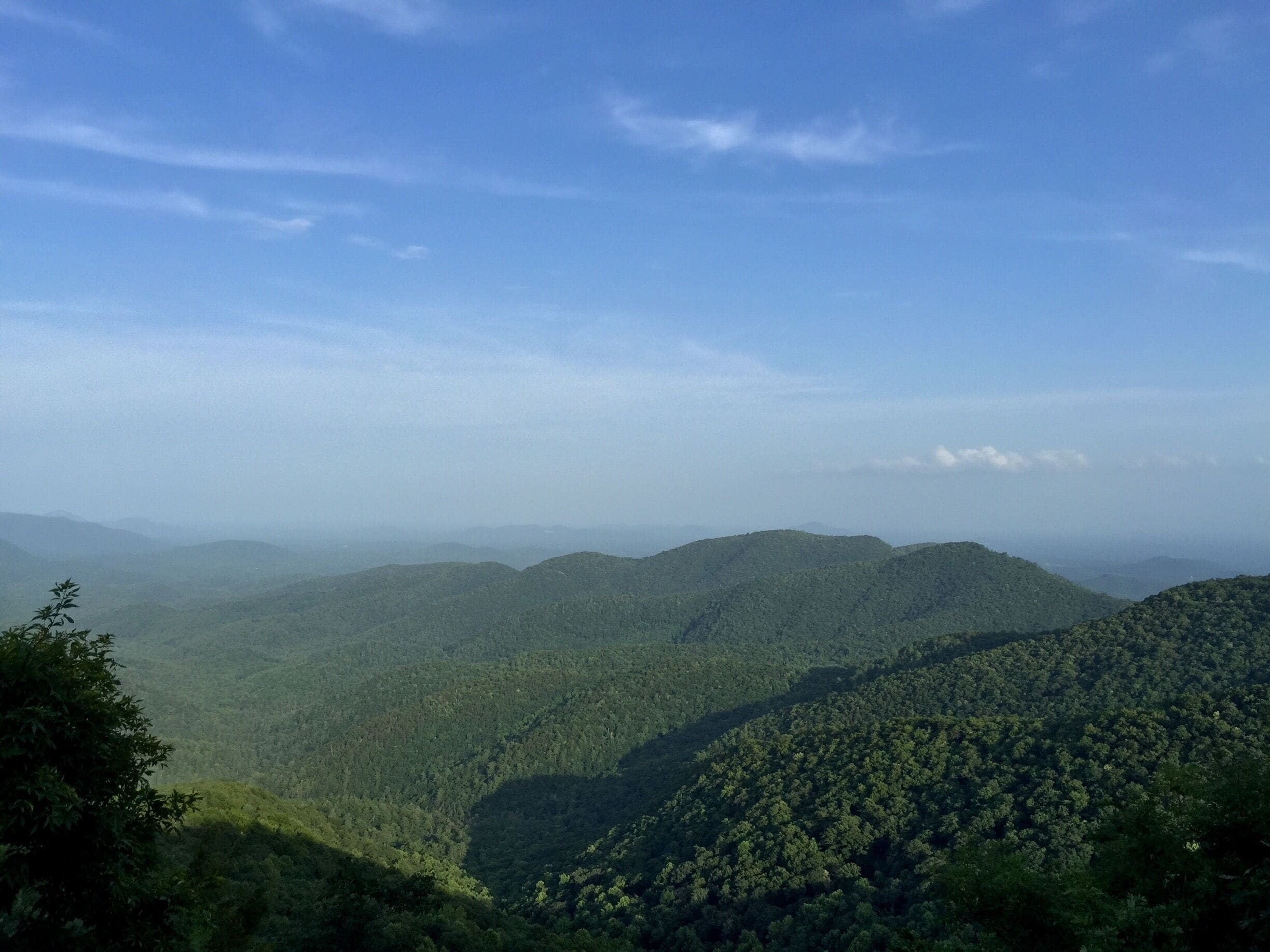 The view looking SE towards Cleveland, GA from Preacher's Rock along the Appalachian Trail at Big Cedar Mountain.  Easily accessible from GA Hwy 60 at Woody Gap.