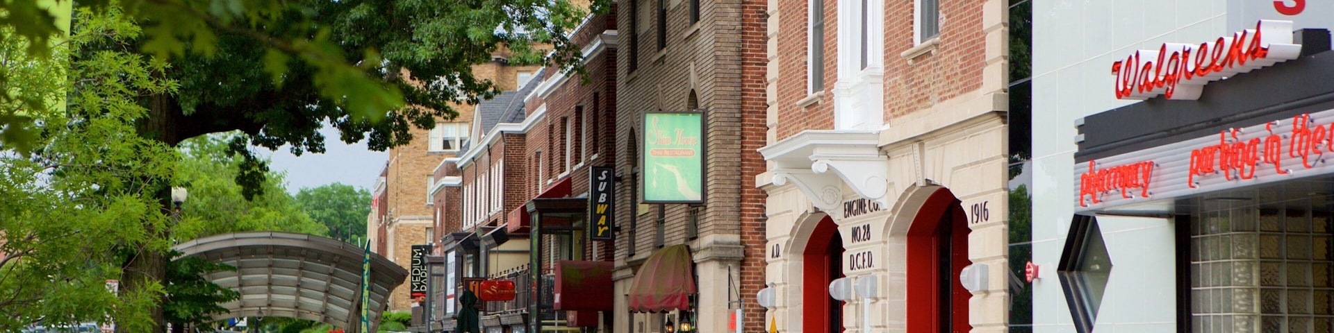 Cleveland Park showing signage, street scenes and a city