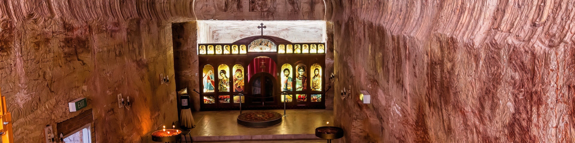 The interior of the underground Serbian Orthodox church in Coober Pedy, Australia