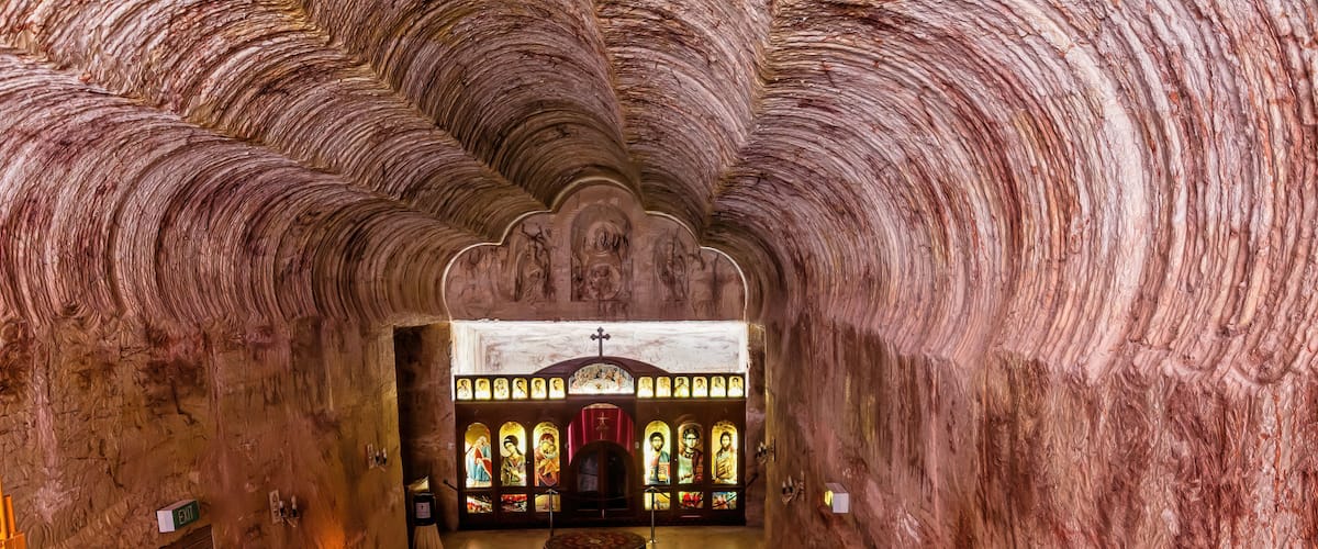 The interior of the underground Serbian Orthodox church in Coober Pedy, Australia