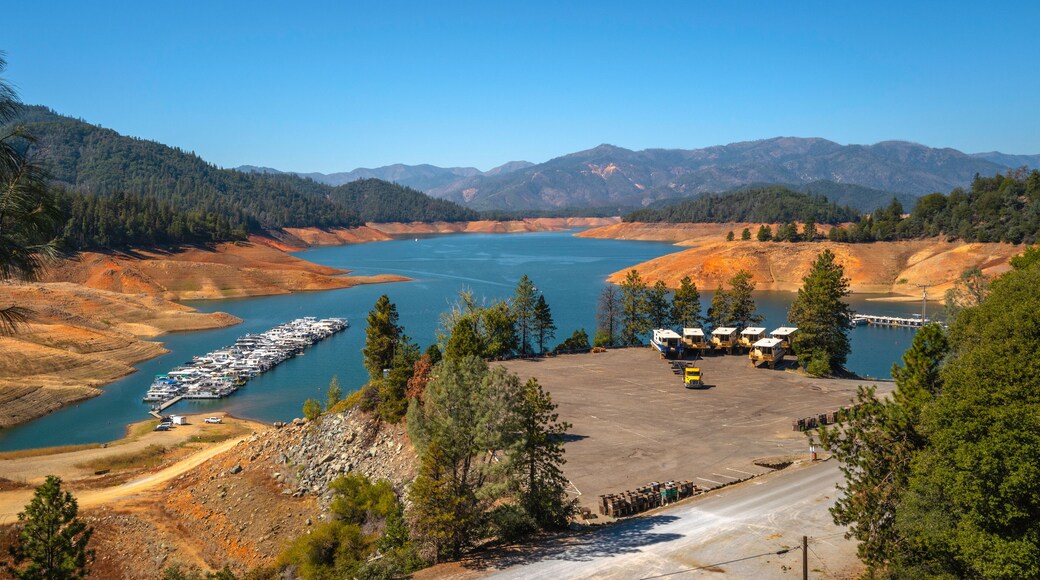 Shasta Lake in the Sacramento River, Northern California, United States, boat ramp and drying dam water