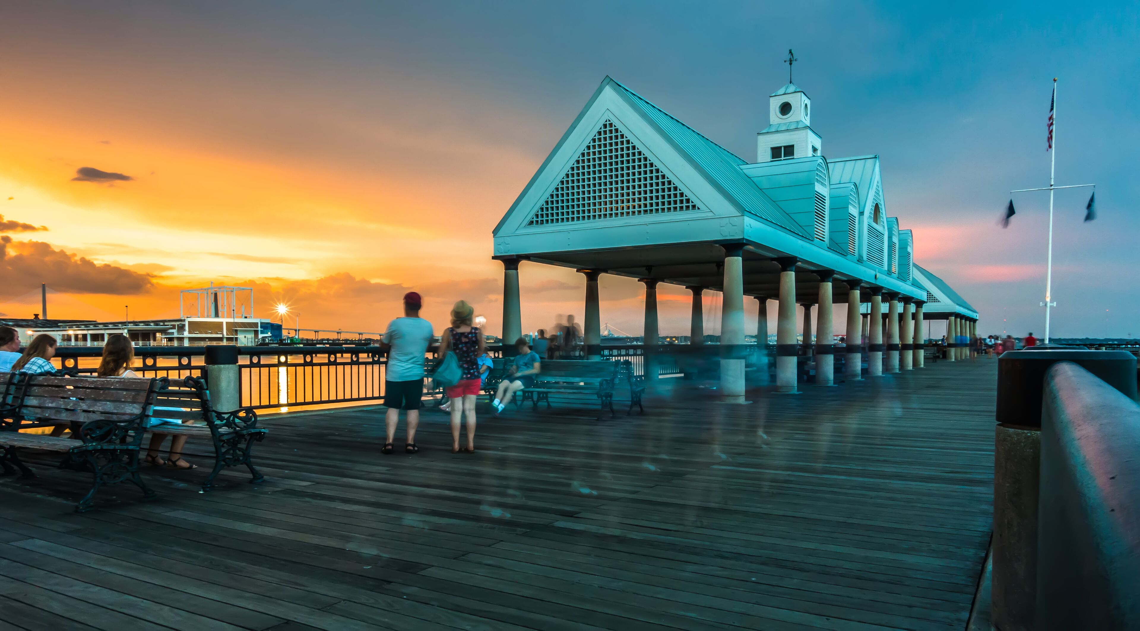 charleston south carolina harbor in the evening