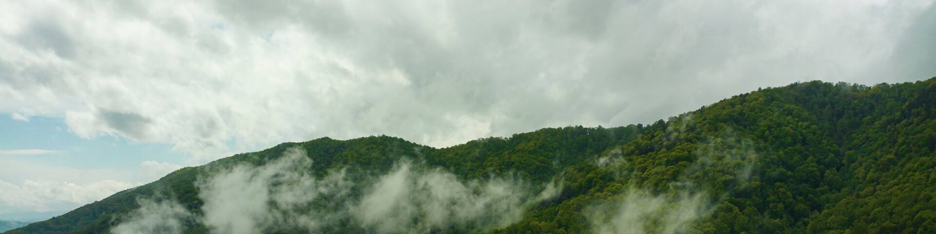 MAY 7, 2023 - CLIFTON FORGE, VIRGINIA - USA - clouds hanging over green mountains of Virginia after storm