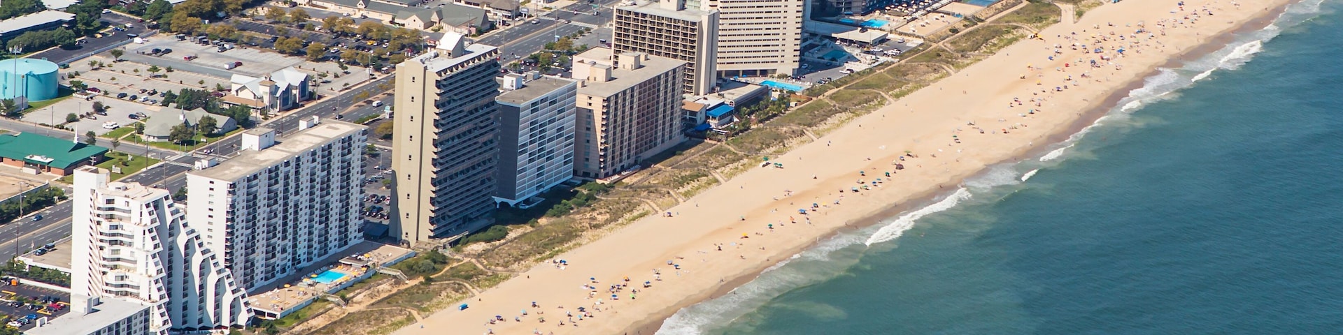 Aerial view of town of Ocean City Maryland, USA, United States, North America