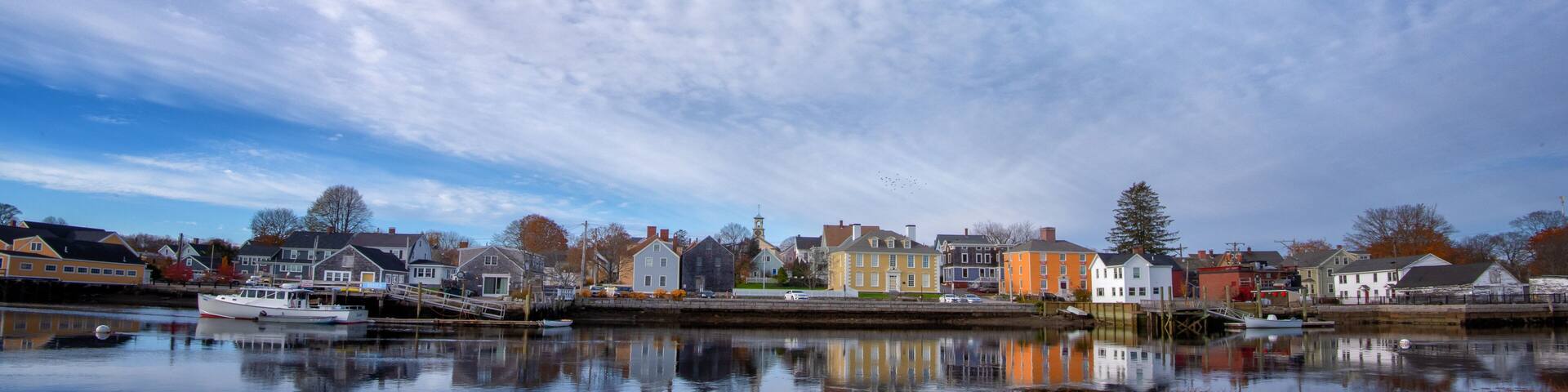 South end waterfront skyline with white cloud sky