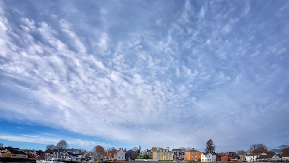 South end waterfront skyline with white cloud sky