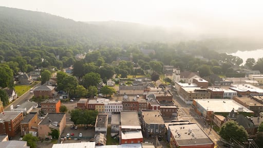 Foggy morning in a small town