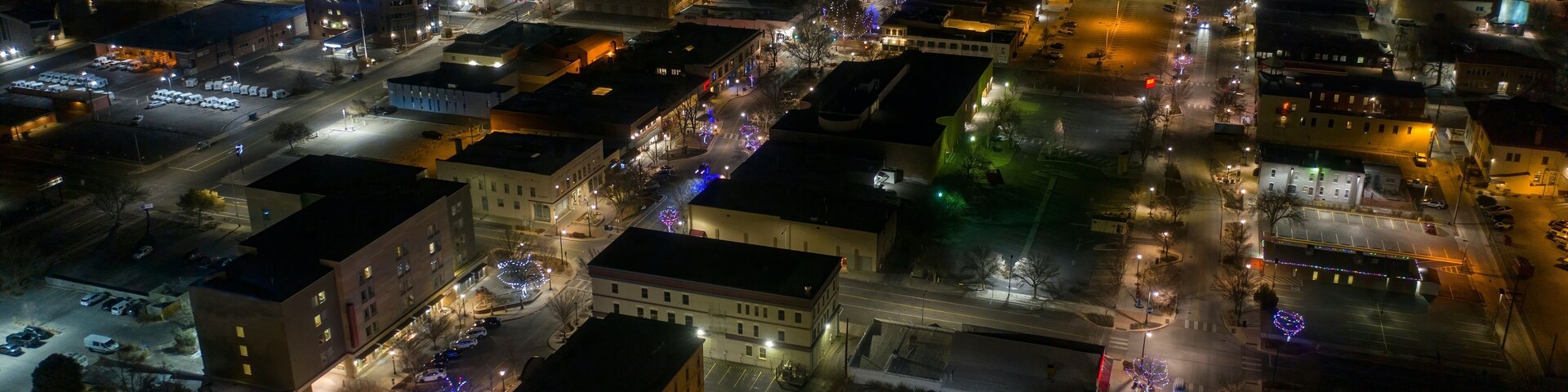 Aerial View of Christmas Lights in Grand Junction, Colorado at Dusk