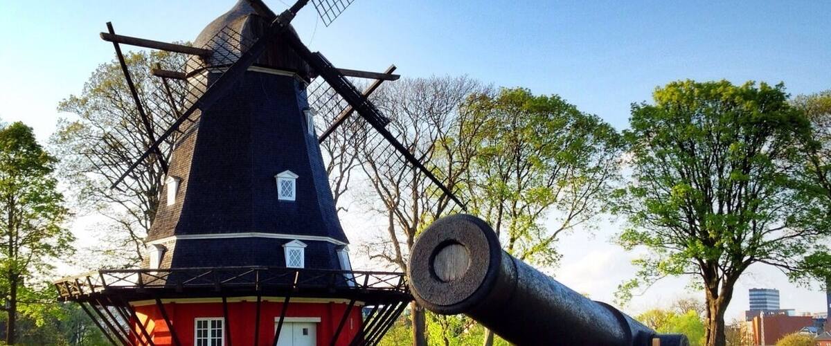 We found this windmill and cannon while walking around Copenhagen's Kastellet.