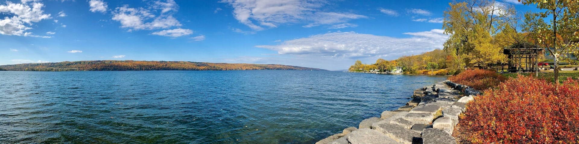 View of the Cayuga Lake from the East Shore Park at the town of Ithaca, New York