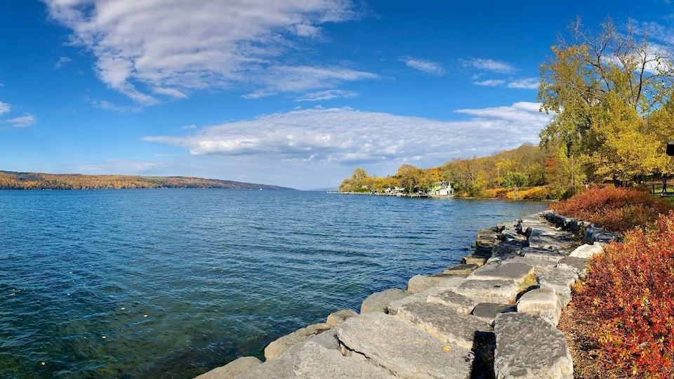 View of the Cayuga Lake from the East Shore Park at the town of Ithaca, New York