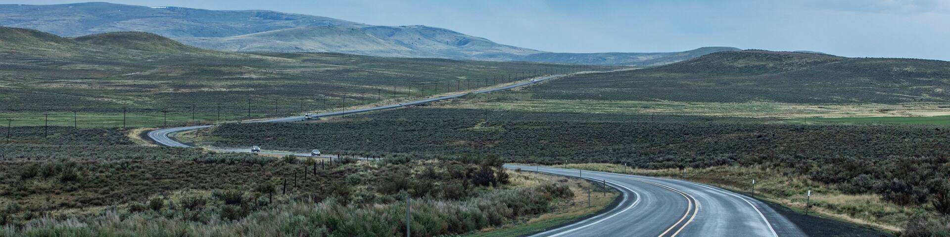 USA, Nevada, McDermitt, View of highway during stormy weather
