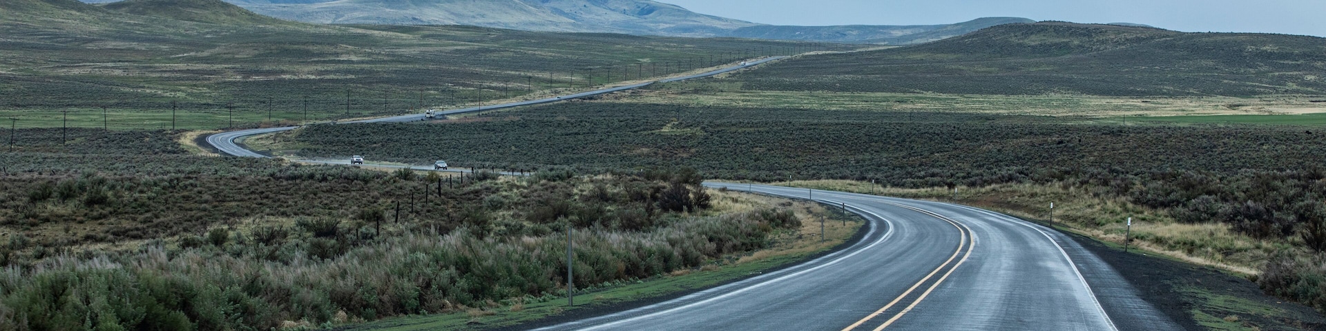 USA, Nevada, McDermitt, View of highway during stormy weather