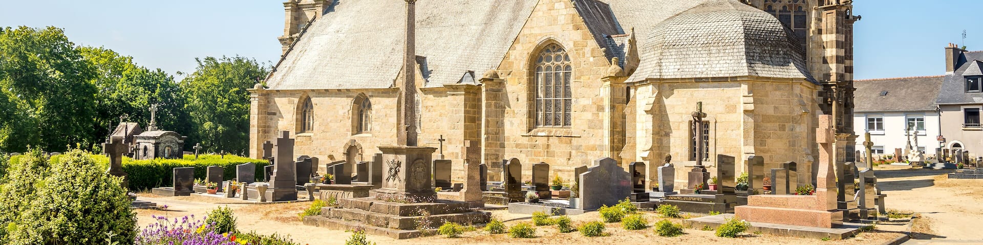 View at the Church of Saint-Gouesnou in the streets of Gouesnou in France