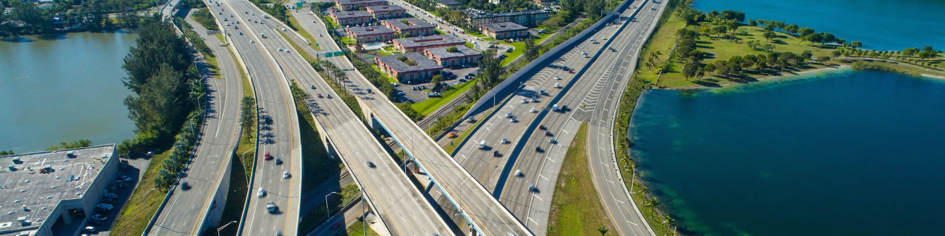 Aerial drone photo highway interchange Miami Florida Palmetto expressway