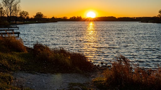 Beautiful Autumn Sunset over Tampier Lake in Northern Illinois