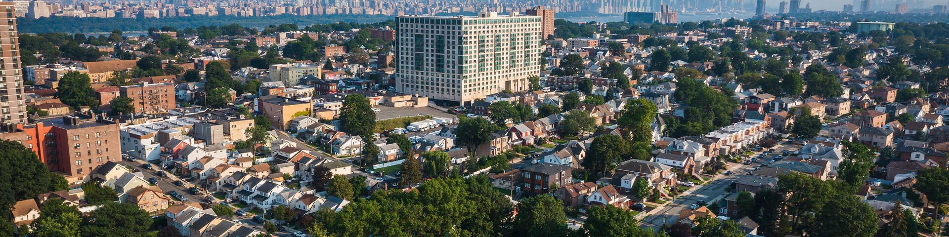 Aerial of Fort Lee New Jersey Showing NYC Skyline