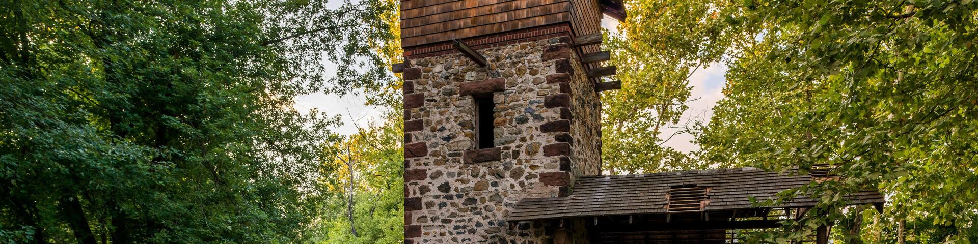 Easton Tower (Red Mill) built in 1900 as part of a scenic park in Paramus, New Jersey, USA. Named after Edward D. Easton