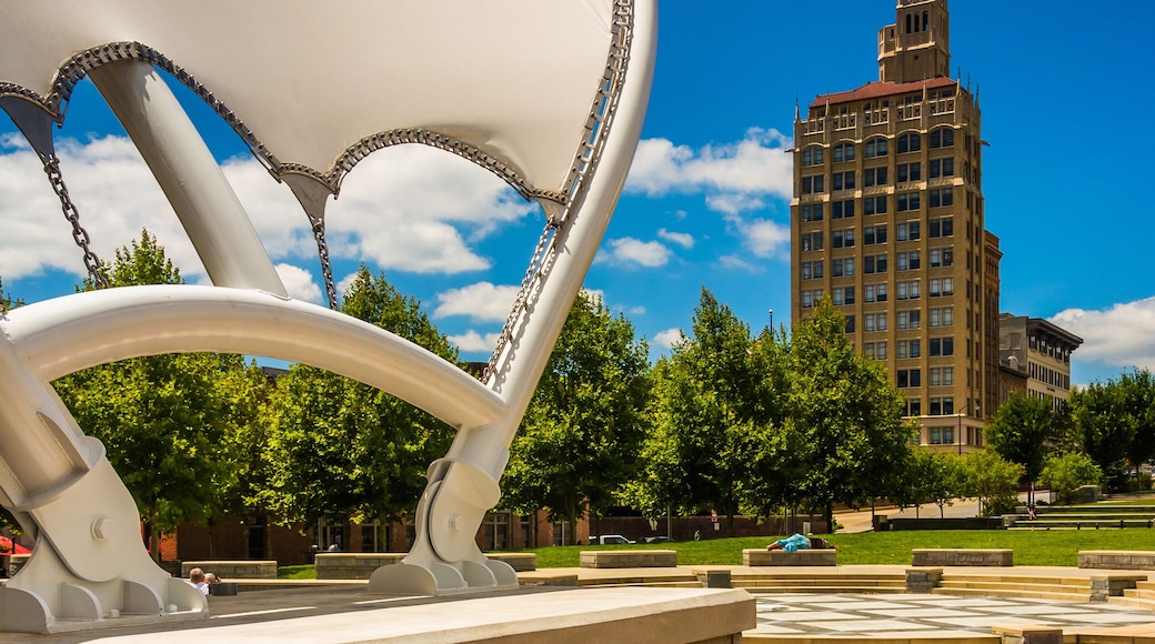 Pack Square Park and the Jackson Building in Asheville, North Ca