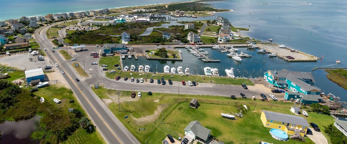 Town and marina of Hatteras in the Outer Banks in North Carolina, United States.