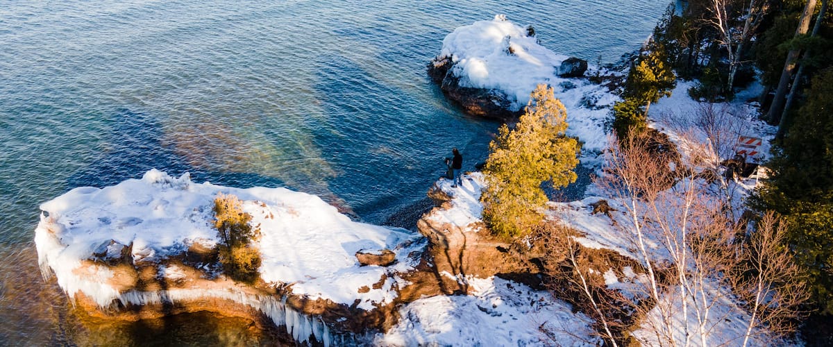 Presque Isle State Park in winter in Marquette, Michigan