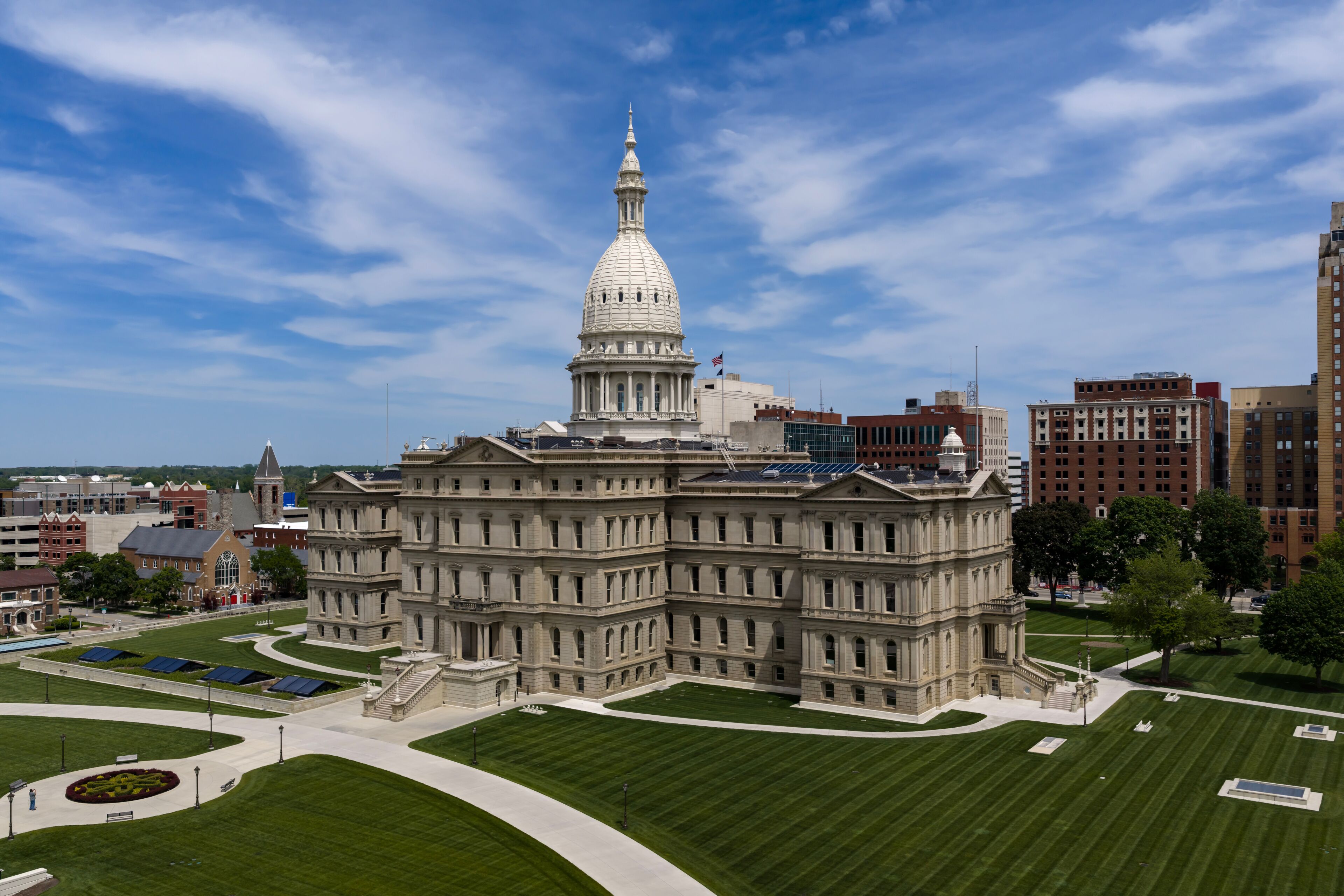 Michigan State Capitol Lansing Aerial View of Historic Dome and Michigan Government Landmark