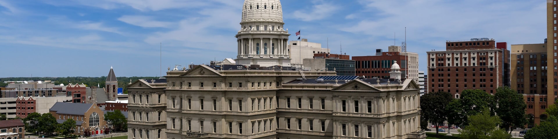 Michigan State Capitol Lansing Aerial View of Historic Dome and Michigan Government Landmark
