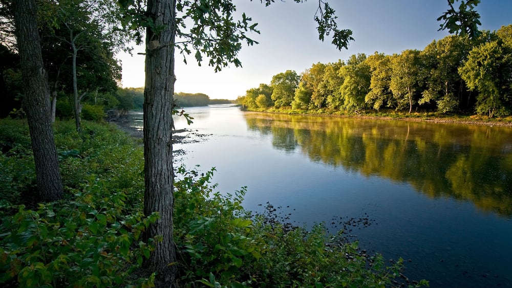 Early morning light on the shore of the Kankakee River in northern Illinois, USA.