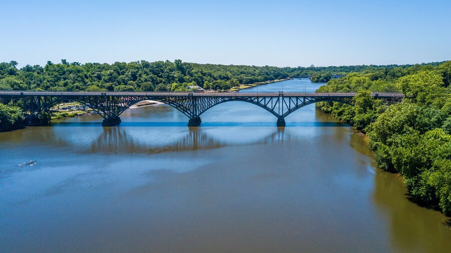 Aerial panorama of Schuylkill River and Fairmount park in Philadelphia