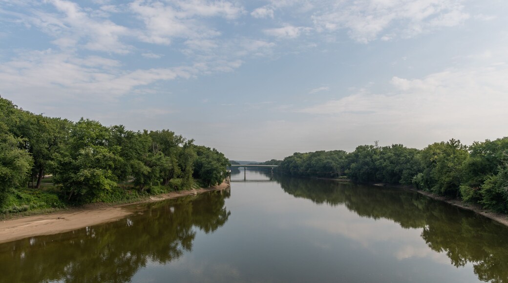 Scenic Wabash river vista in the summer set against dramatic sky, central Indiana
