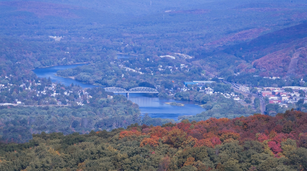 Tri state view from NJ Appalachian Trail Delaware River separates Port Jervis NY and Matamoras PA fall foliage