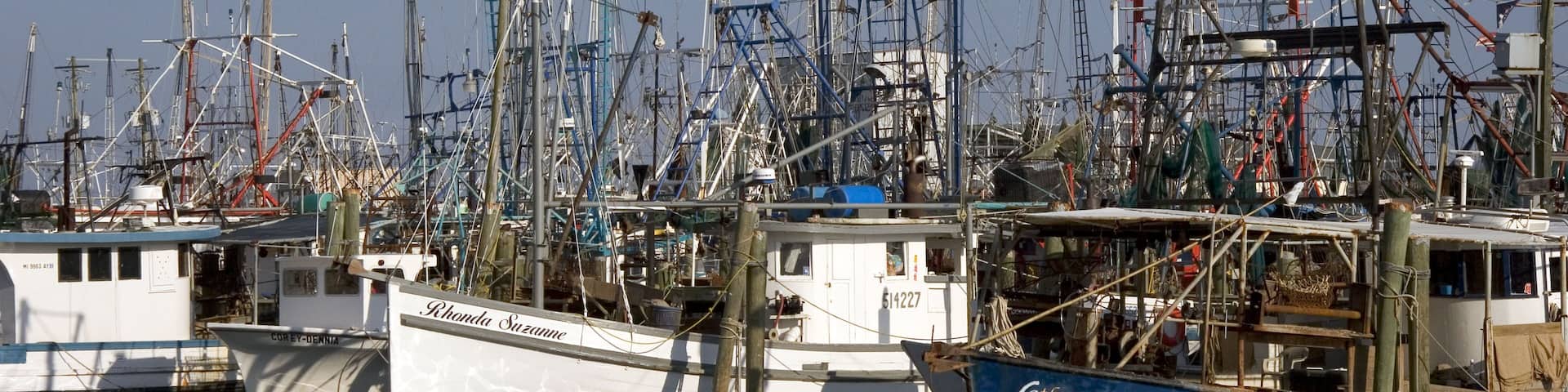 Fishing boat harbor and marina with shrimp boats at Pass Christian Mississippi