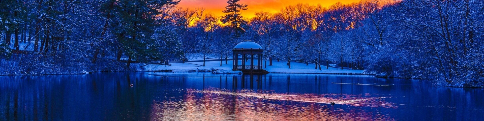 Snowy sunset in the park