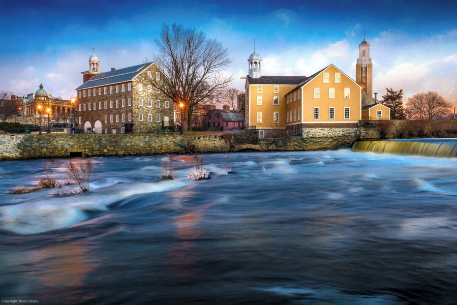 The sun just crested over the horizon when I took this photo of the Slater Mill Historic Site in Pawtucket, Rhode Island. 
This historic mill is said to be the birthplace of the American Industrial Revolution. It was modeled after cotton spinning mills first established in England.
Although it was a bitter 22°F outside, a scene like this does make me forget the cold for a few minutes.
#BVSBlue
#MyBackyard.