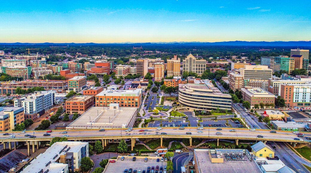 Aerial of Downtown Greenville SC South Carolina Skyline