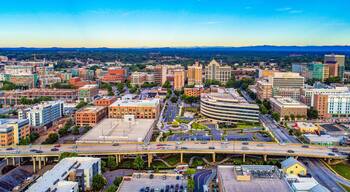 Aerial of Downtown Greenville SC South Carolina Skyline